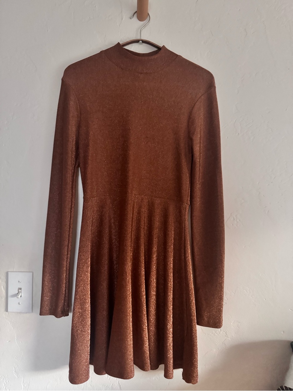 wild fable Copper sparkly Brown Long-Sleeve Mock Neck Dress